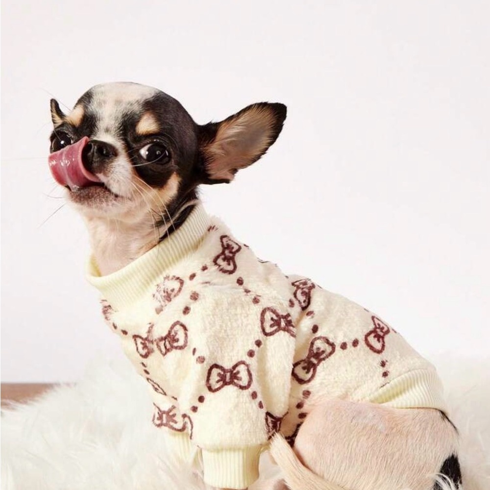 Cozy Cream Dog Sweater with Bow Pattern